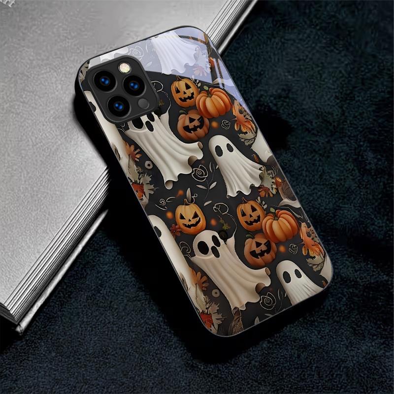 Хэллоуинский дизайн с призраками для черного чехла Apple на телефон для iPhone 17 16 15 14 13 12 Mini 11 Pro Max 17 Air 7 8 Plus XR Стеклянная задняя крышка