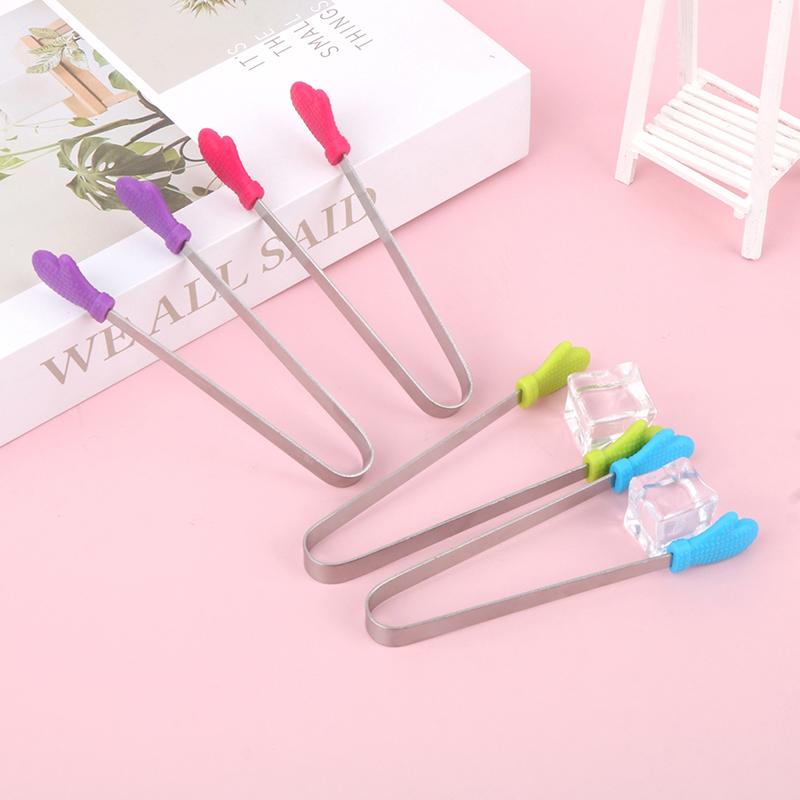 1Pc Silicone Food Tongs Gloves-Shaped Stainless Steel Non-Slip Kitchen Utensil Ice Candy Food Clip Mini Ice Cubestongs