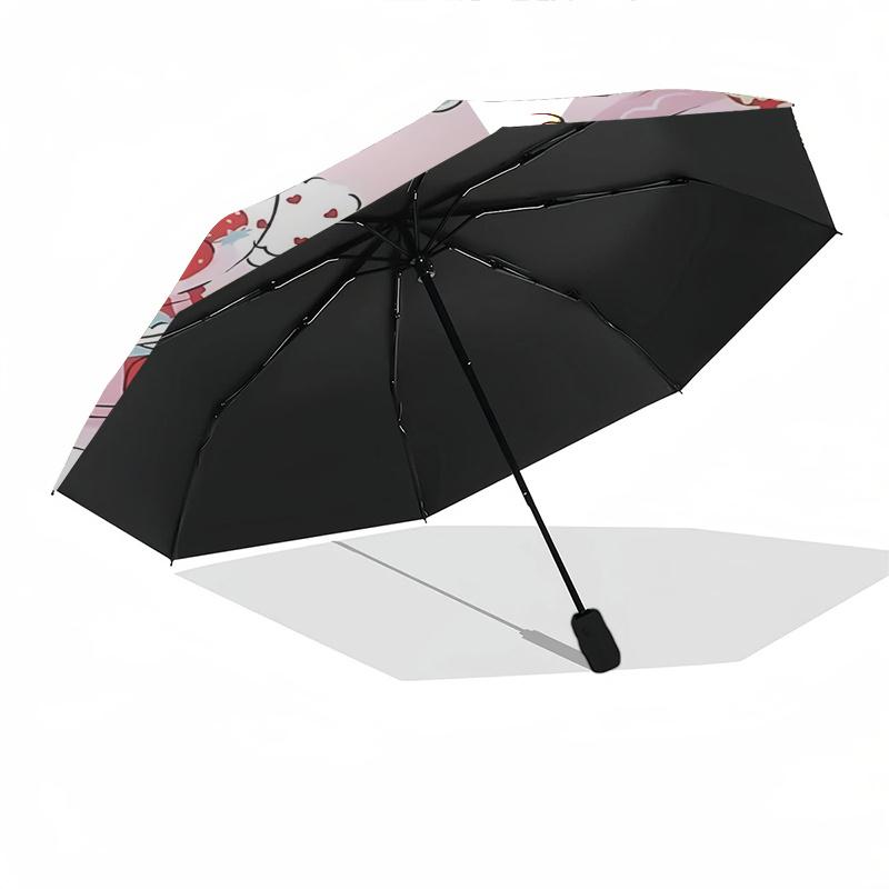 1pc Hello Kitty Strawberry Festival Automatic Opening/Closing Umbrella - Portable Three-Fold Design with 8-Bone Iron Frame, Outdoor Umbrella for Fans,