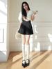 Женский костюм с высокой талией, шорты, летние женские офисные свободные шорты трапециевидной формы с широкими штанинами, повседневные черные модные черные корейские стильные шорты