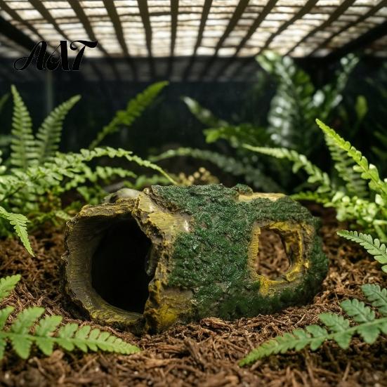 Non Fading Tank Decor Rotten Tree Reptile Hideout, Hole Aquarium Fish Shrimp PVC Ornament Hide Cave, Gecko Shelter for Terrarium Decoration