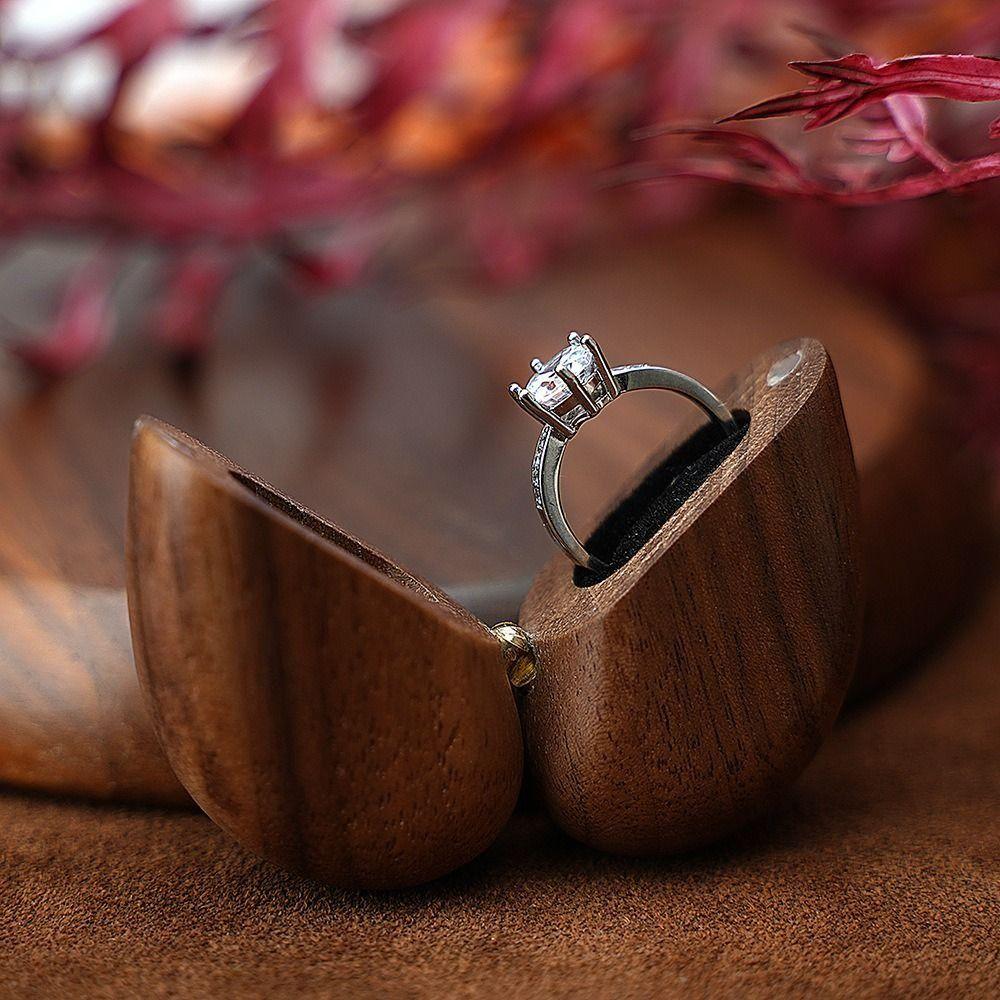Walnut Wood Wooden Ring Box Single Slot Ring Holder Vintage Jewelry Organizer Box Wedding
