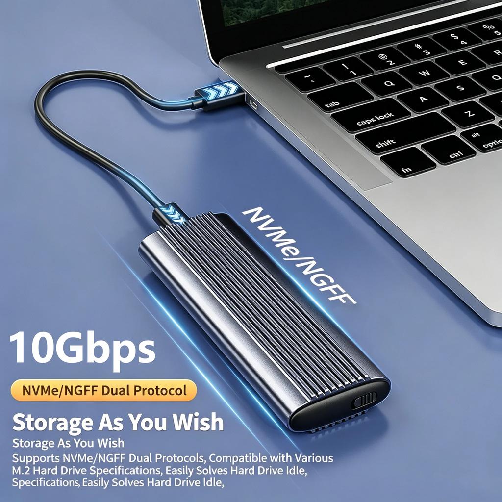 Корпус для M.2 SSD NVMe SATA из алюминиевого сплава, двойной протокол, M2 SSD Case, 10 Гбит/с USB 3.1, SSD Box, без инструментов, для ноутбука
