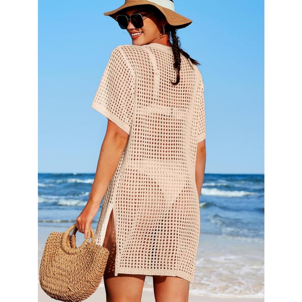 Charmleaks купальник накидка женское вязаное крючком пляжное платье на пуговицах с боковым разрезом купальный костюм накидки карманные купальники