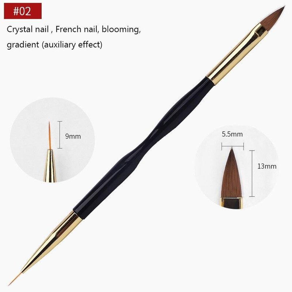 1 шт. кисть для маникюра с двойной головкой, черный УФ-гель-лак, кисть для рисования ногтей, тонкая кисть для ногтей, профессиональные инструменты для нанесения точечных рисунков в полоску для ногтей