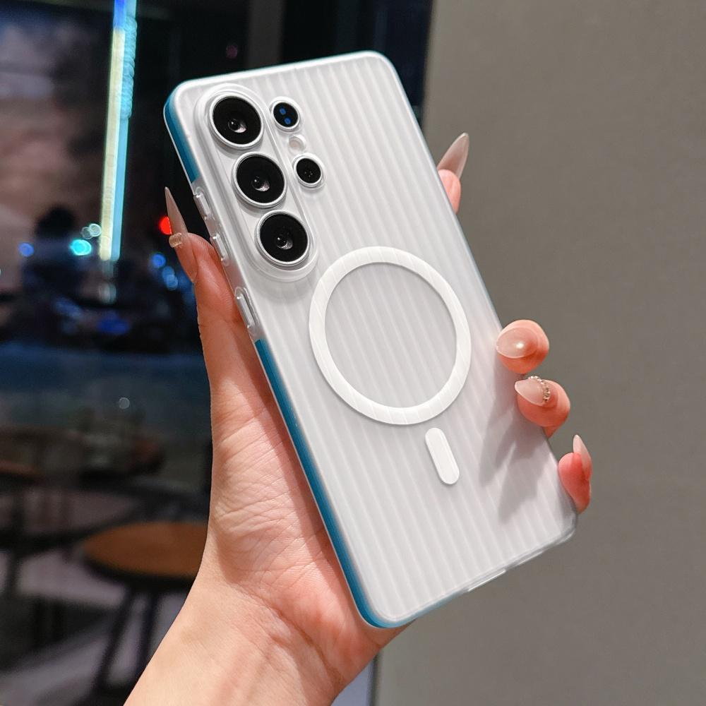 Прозрачный магнитный чехол для телефона с 3D полосками для Samsung Galaxy S24 S25 S26 Ultra Plus Беспроводная зарядка Ультратонкий Ударопрочный Чехол