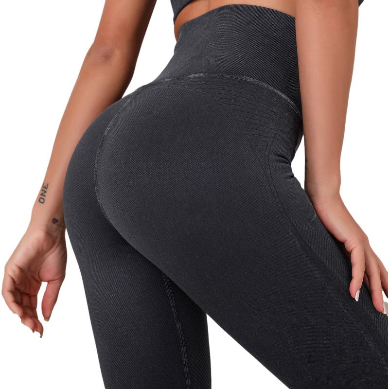 Clearance washed yoga pants with distressed cutouts, seamless high-waisted sports capri pants, butt-lifting fitness pants for women