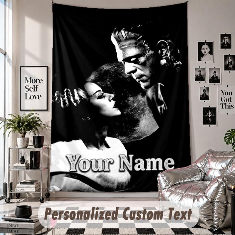 Custom Tapestry Wall Hanging, Bride of Frankenstein Personalized Name Text Home Wall Decor