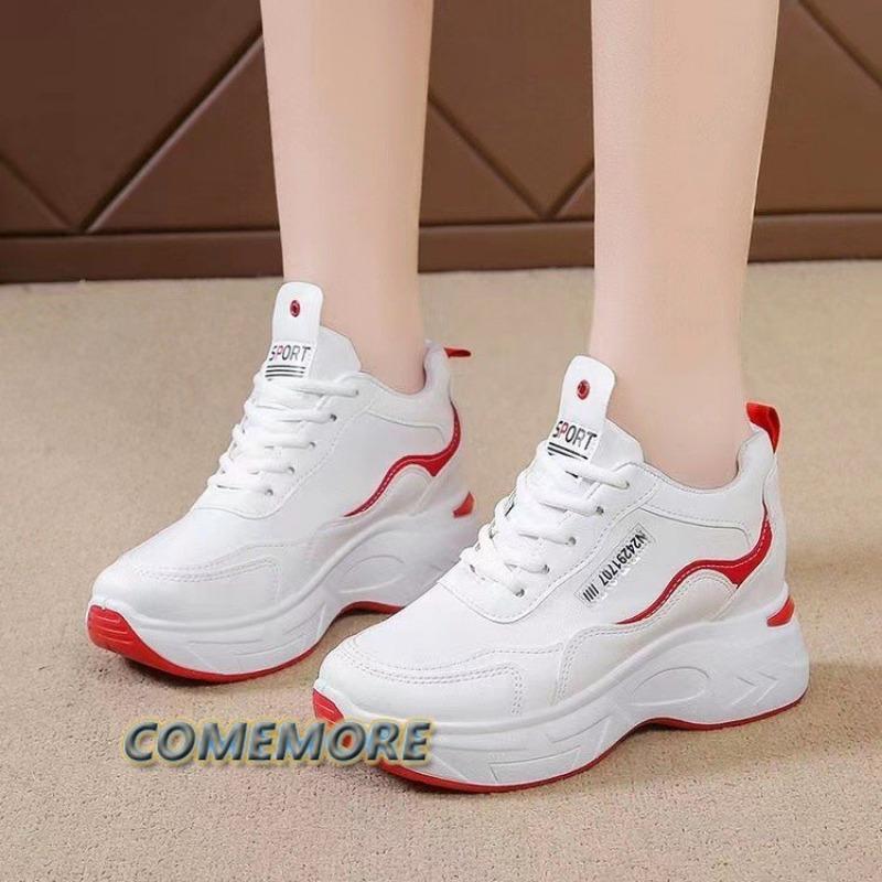 Женские кроссовки, черные повседневные туфли, женские туфли на платформе, каблуки, танкетки, увеличивающие рост, 2024, осенние женские туфли с круглым носком из вулканизированной стали