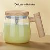 Automatic Self-Stirring Coffee Mug with Wooden Handle One-Key Start Electric High-Speed Stirring Cup with Lid