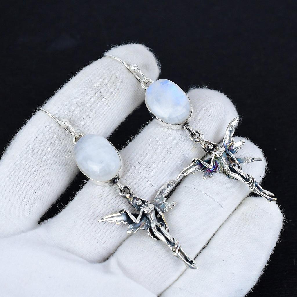 Серьги из натурального радужного лунного камня, антикварные серьги из стерлингового серебра 925 пробы, серьги-подвески из серебра в стиле бохо, подарки на помолвку, подарки для нее