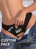 Womens Sexy Open Underwear Custom Make Me Wet Print Pattern Letters Lace Panties Underwear Low Rise T-Back Underpants