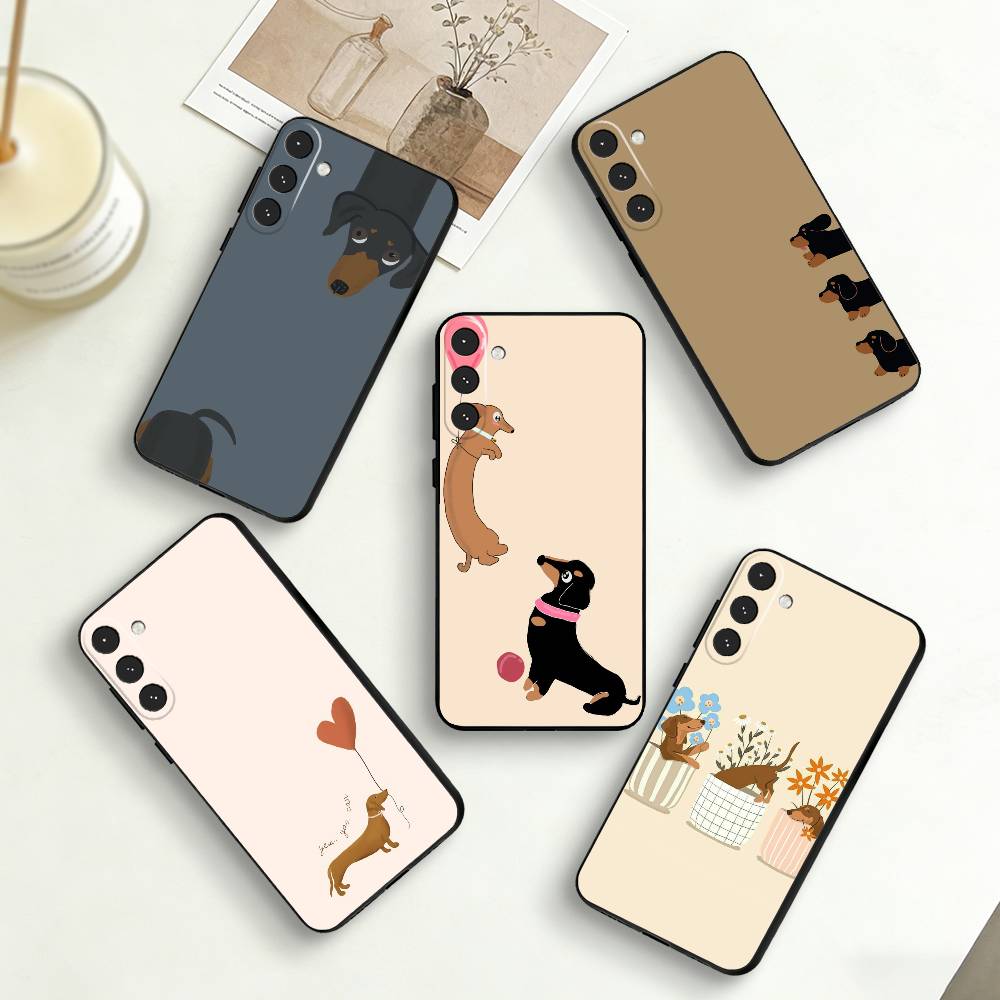 C-Cute Dachshund Phone Case For Samsung Galaxy A73,A72,A71,A70,A53,A52,A51,Others Soft Black Cover