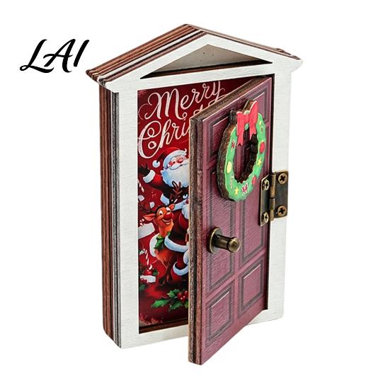 Openable Door Magnetic Decor Elf Fridge Magnet with LED Light Wooden Christmas Holiday Magnets Refrigerator Magnet Mini Decoration for Party