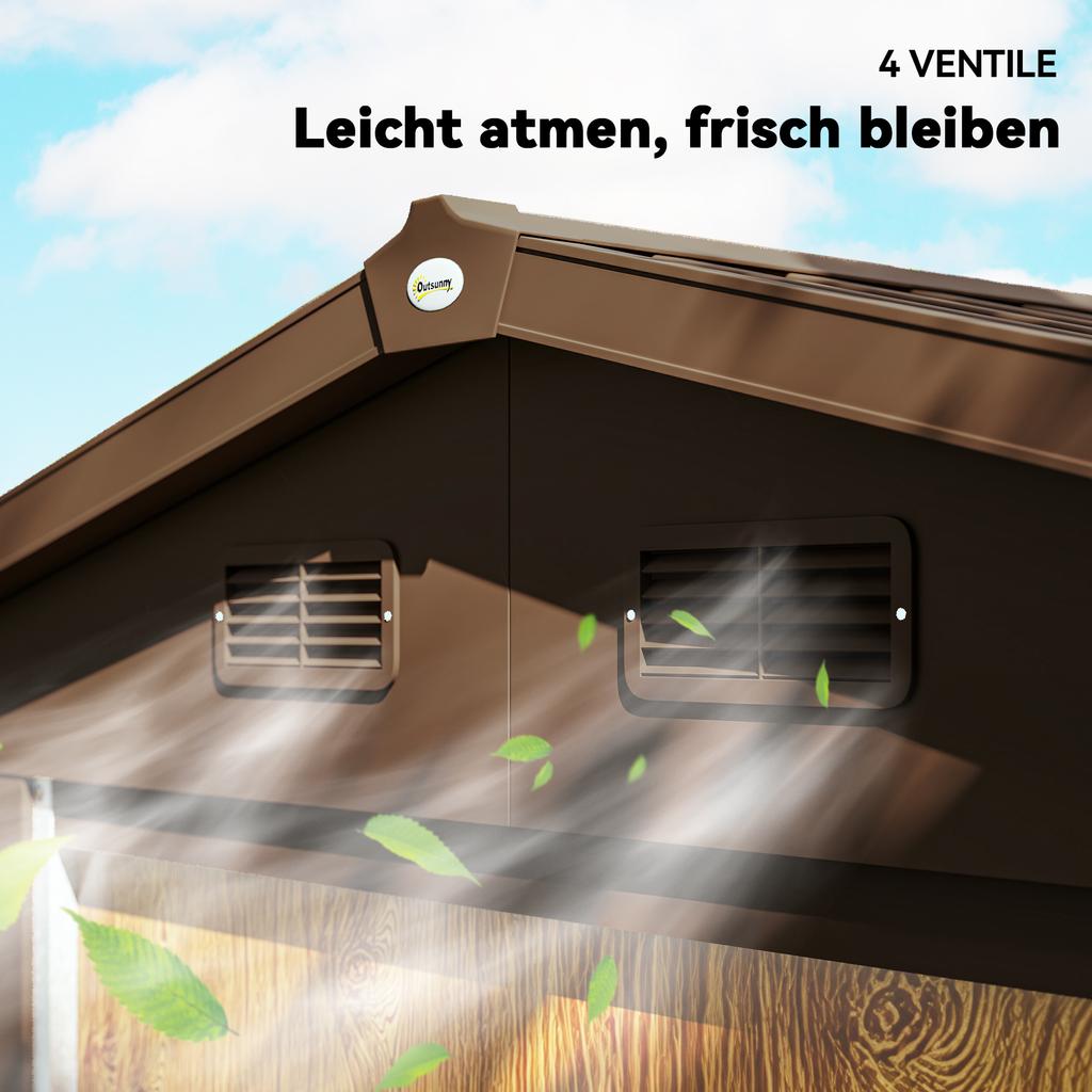 Garden Shed, Tool Shed, Garden House with Window, Weatherproof, Wood Look, Steel, 152 x 235.7 x 208.7 cm, Brown