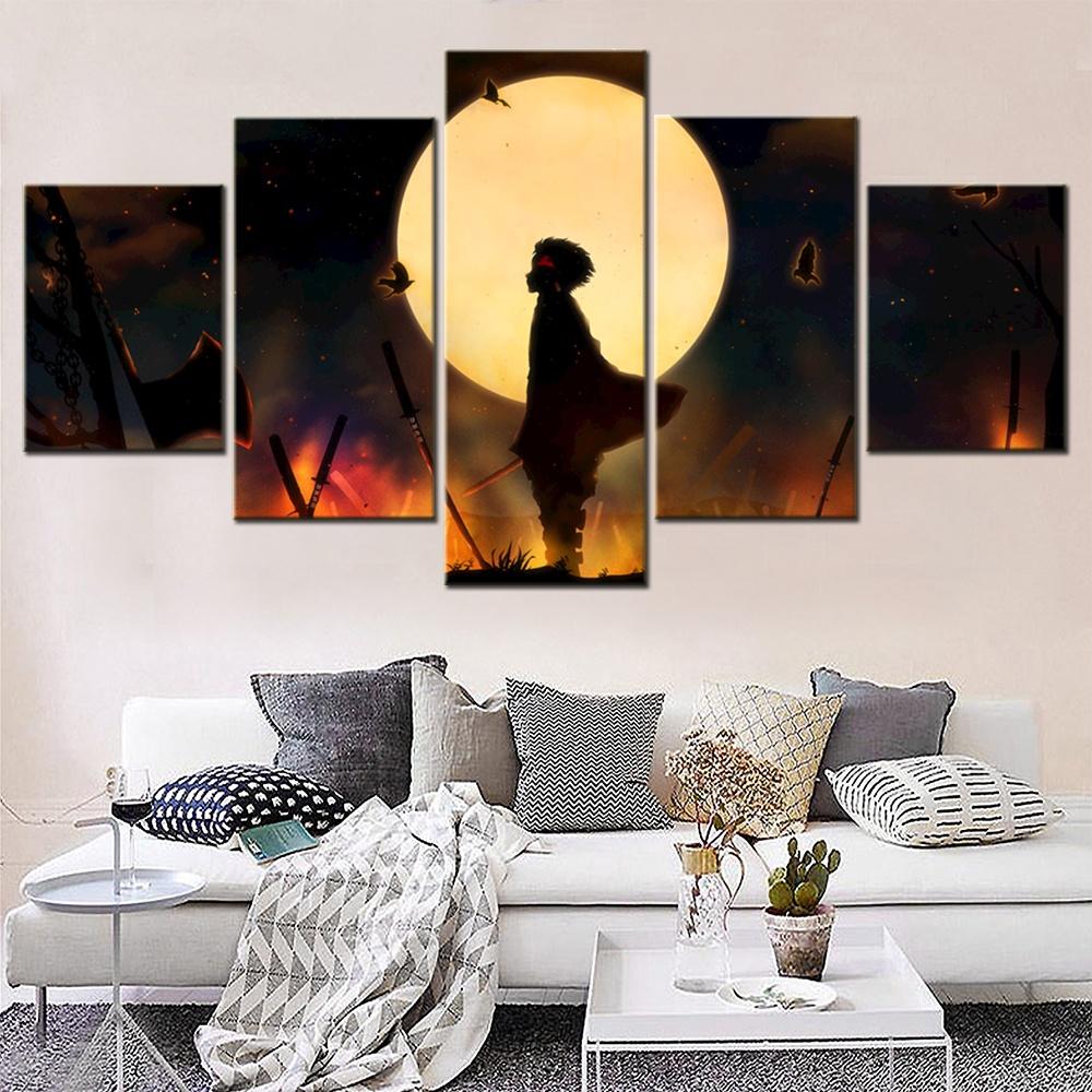 5 Pieces Canvas Wall Arts Poster Painting Animation Demon Slayer Wallpaper Home Decor Modular Picture Print Living Room Mural