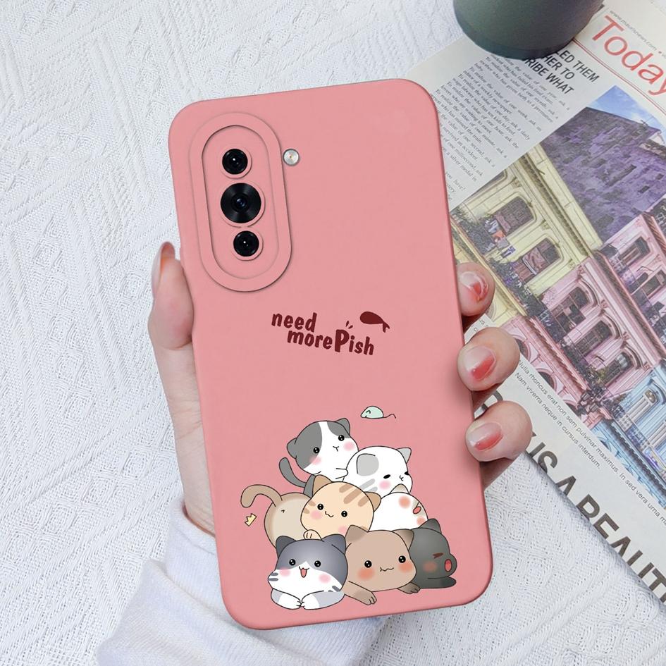 Чехол для телефона Huawei Nova 4E 5T 6 7 8 9 10 SE 11 Pro P30 P40 Lite, мягкий матовый жидкий силиконовый чехол, милый модный противоударный чехол с котом для Huawei, бампер