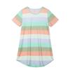 Plus Size Women's Summer Short Sleeved Rainbow Striped Loose Pajama Dress