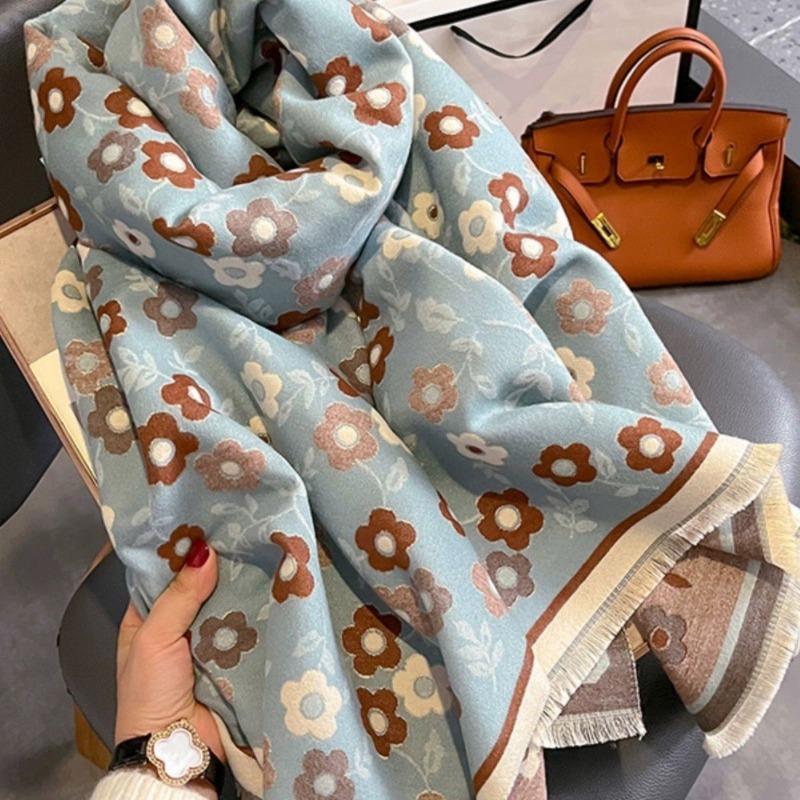 Scarf Women's Winter Flowers Soft Thickened Warm Versatile Shawl Dual-purpose Academy Scarf