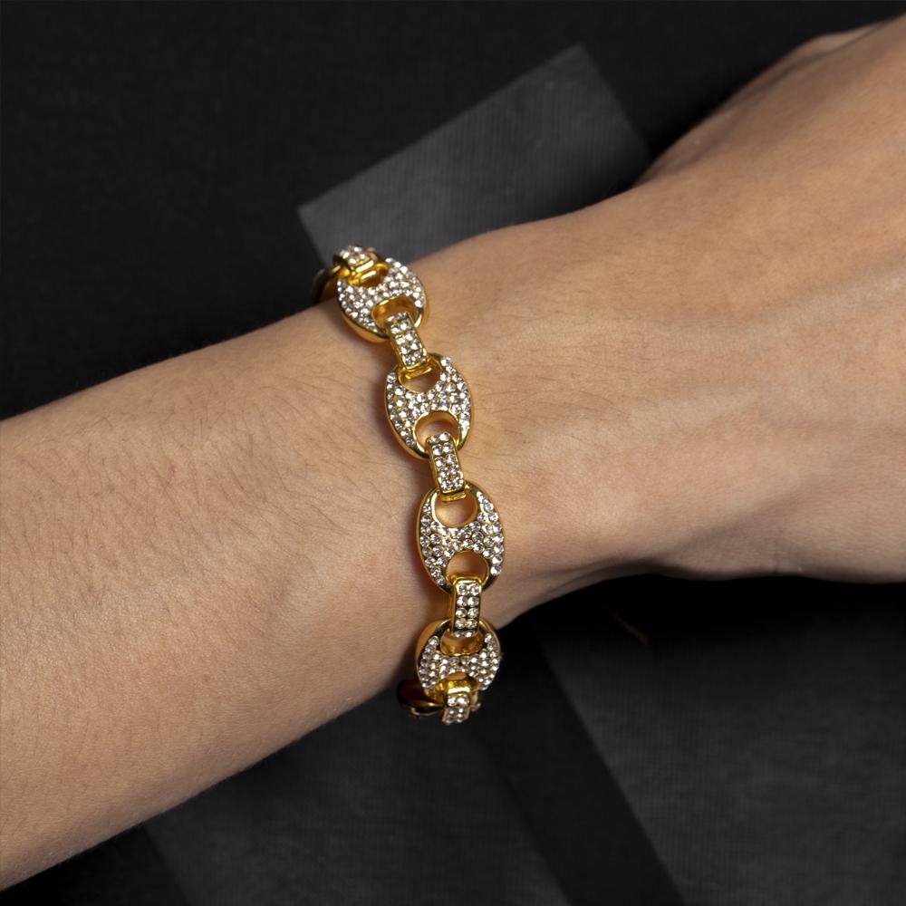 8-дюймовый браслет в стиле хип-хоп, кофе со льдом, сплав, бобы, свиной нос, ожерелье со стразами, цепочка, блестящие ожерелья для мужчин, ювелирные изделия