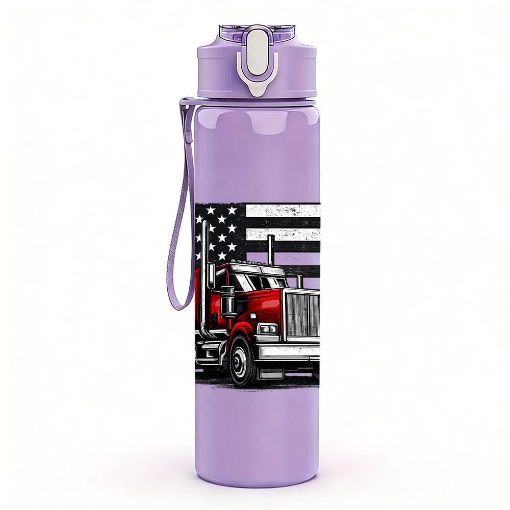 1PC USA Flag American Eagle Badge Print 750ml Color Plastic Sports Water Bottle Leakproof Flip Straw Lid Suitable for Sports Office Home Use