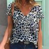Женские топы с 3D леопардовым принтом и коротким рукавом с V-образным вырезом, летние футболки для влюбленных пар