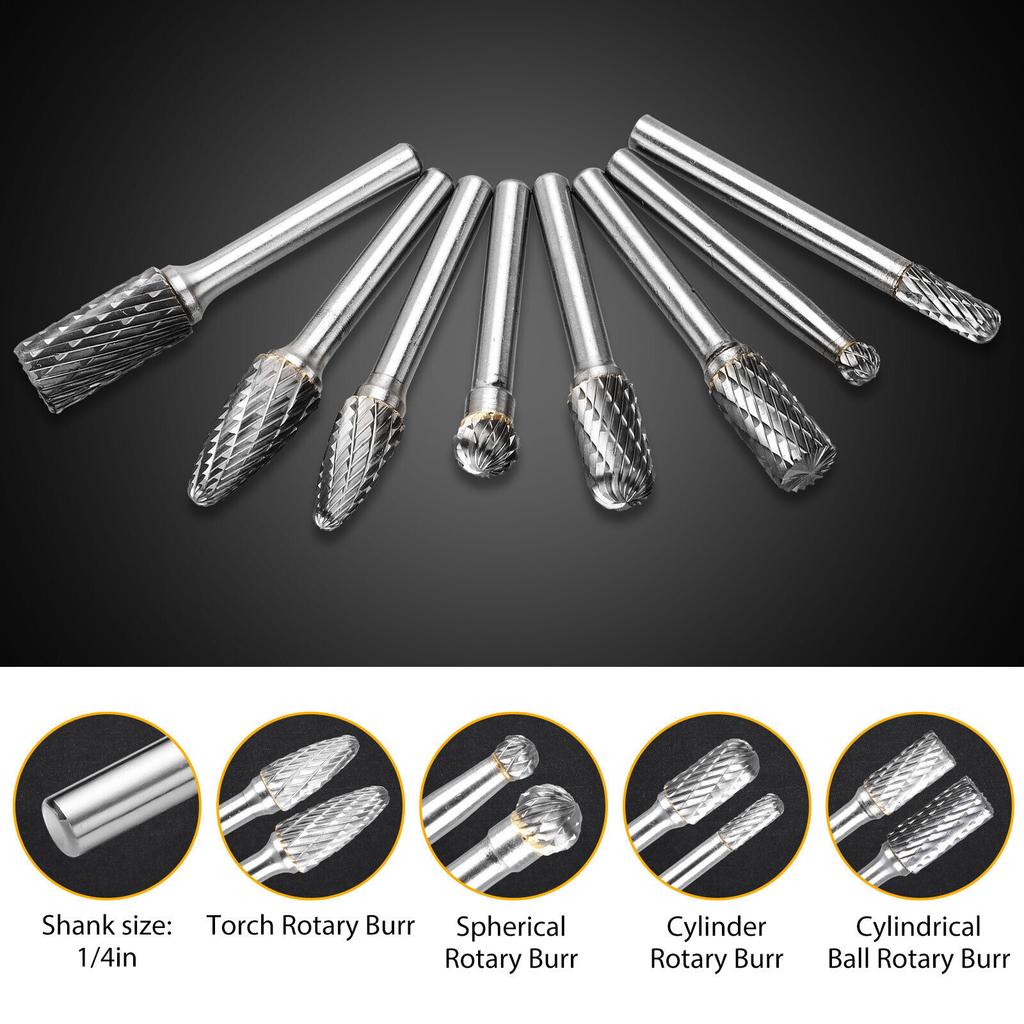 8pcs Tungsten Carbide Rotary Files Set 2 Ball Rotary Files 2 Cylindrical