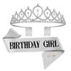 2Pcs/Set Glitter Birthday Tiara Gold Crystal Crown New Birthday Party Crown Sash  18 21 30 40 50th