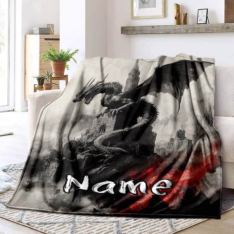 Black Dragon Takes Over The Castle Customize Your Name Blanket Used For Chair Office Sofa Bed Camping Soft And Warm Giving Friends And Relatives