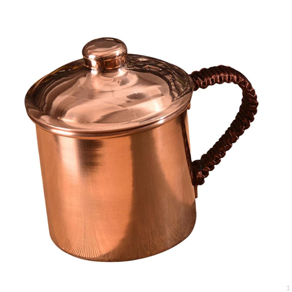 Handmade Copper Water Cup 400ml Mug with Anti Scalding Handle Drinking Cups Thickened Tea