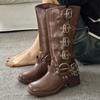 Коричневые женские ботфорты 2025 новая осенне-зимняя кожаная обувь в стиле вестерн, ковбойские сапоги, высокие сапоги-рыцари