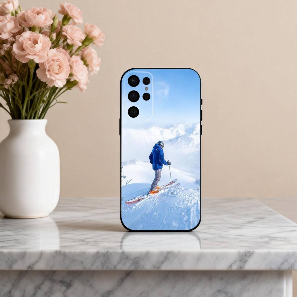 S-Snow M-Mountain Skiing Ski Phone Case For Samsung S25,24,23,22,30,21,10,9,Ultra,Plus,Lite,FE,4,5 G Soft Black Case