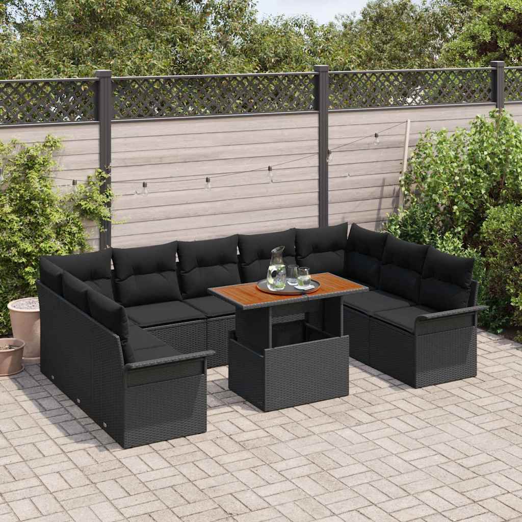 Garden Sofa Set with Cushions 10 pcs Black