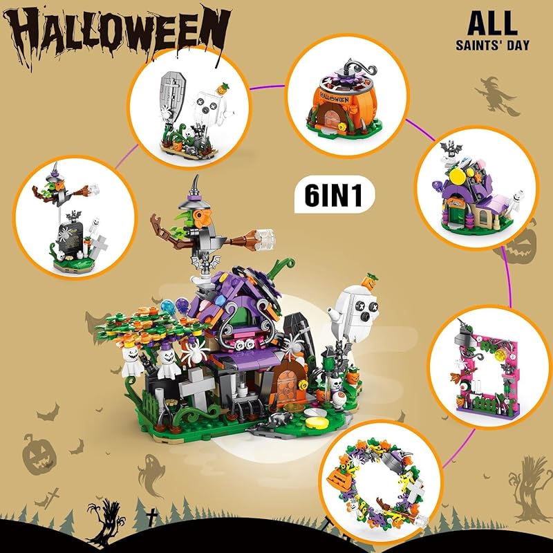 YZYVIOW Halloween Assembly Blocks Set Pumpkin Ghost Witch Fully Compatible with Mainstream Brand Blocks Halloween Presents Girl Boy for Children Toys