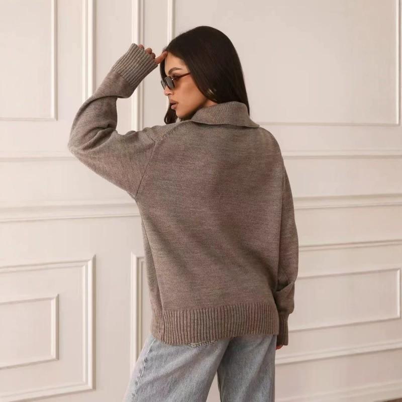 Womens Loose Fit Polo Collar Knit Sweater Winter Casual Pullover Soft Wool Blend Top
