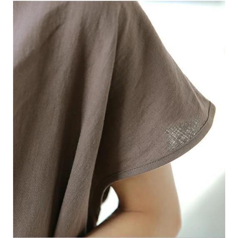 Женское платье свободного кроя, пуловер, с короткими рукавами, из хлопка и льна