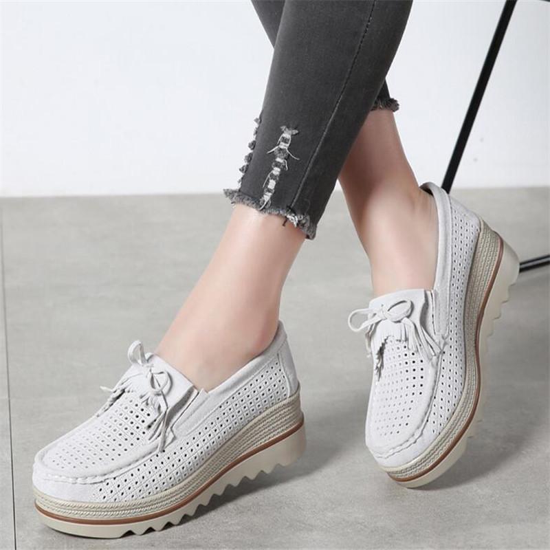 Spring Autumn Women Platform Shoes Ladies Loafers Genuine Leather Comfort Soft Moccasins Casual Flats Shoes Slip On Sneakers