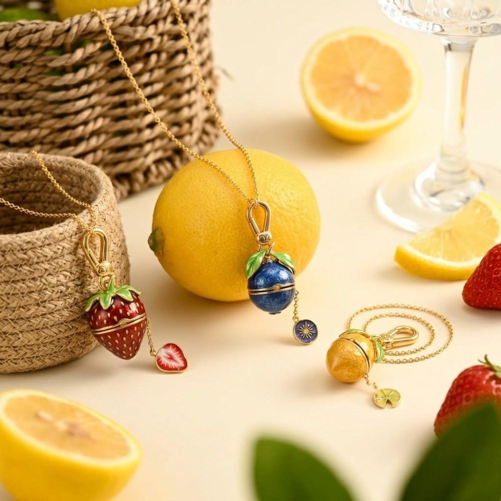 Openable Locket Pendant Necklace Lemon Glazed Fruit Choker  Sweater Shirt Accessories