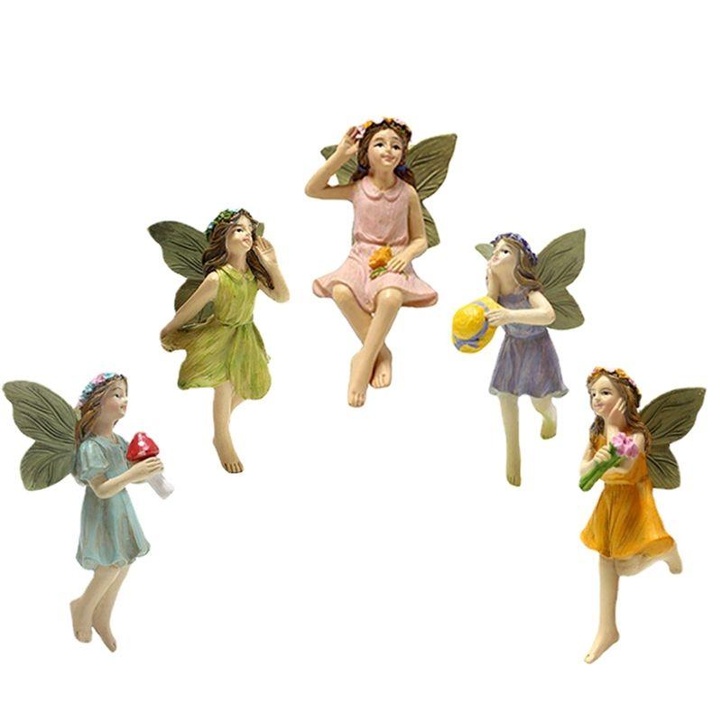 M-Modern-Fairy Figurine 5PCS Resin Fairy Figures With Fly Wing Miniature Fairy Garden Figurines Lovely Fairy Statue For Landscap