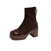 Soft Leather Short Boots Women's 2024 Spring and Autumn New Fashion Early Autumn Maillard Boots High Heel Single Boots Brown Martin Boots