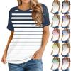 Women's Summer Casual Striped Gradient Round Neck Raglan Sleeve Short Sleeve Loose T-shirt