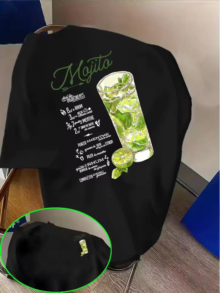 Unisex Mojito Cocktail Recipe Graphic T‑Shirt Summer Drink Lime Mint Print Casual Short Sleeve Food Lover Tee For Men Women