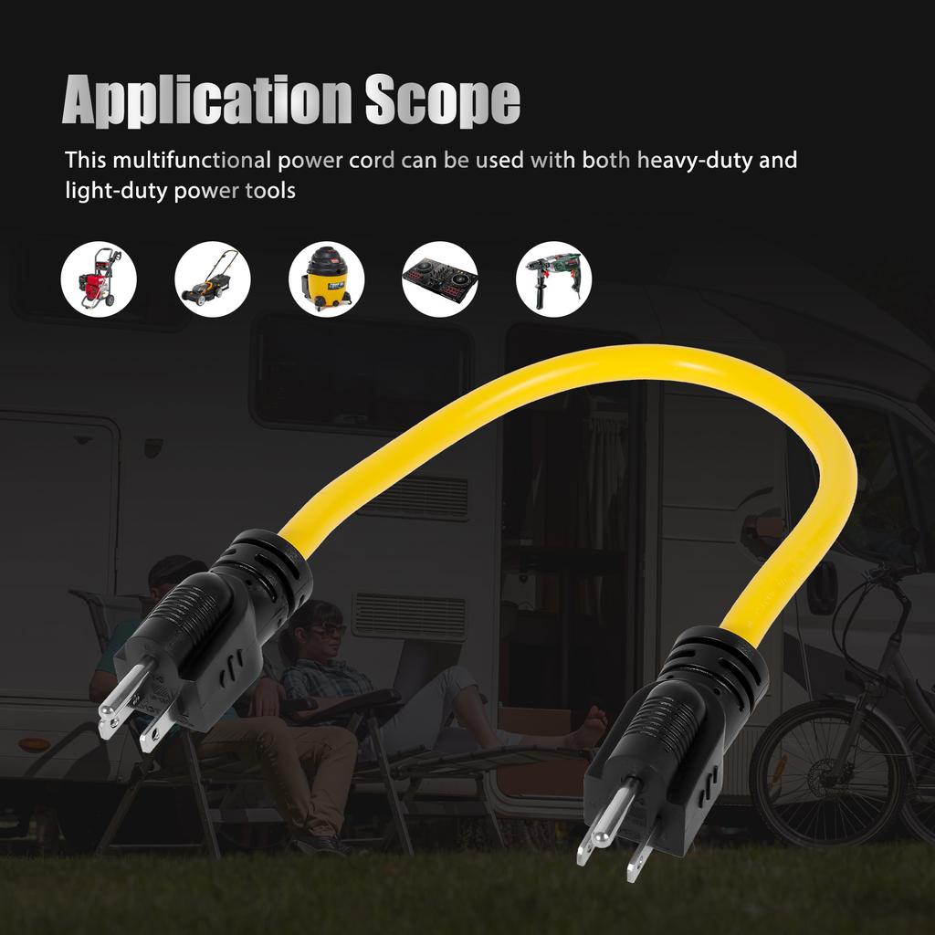 3 Prong Double Male Adapter Male to Male 5-15P Extension Cord 12AWG 125V US Plug Generator Cord for Transfer Switch Extension