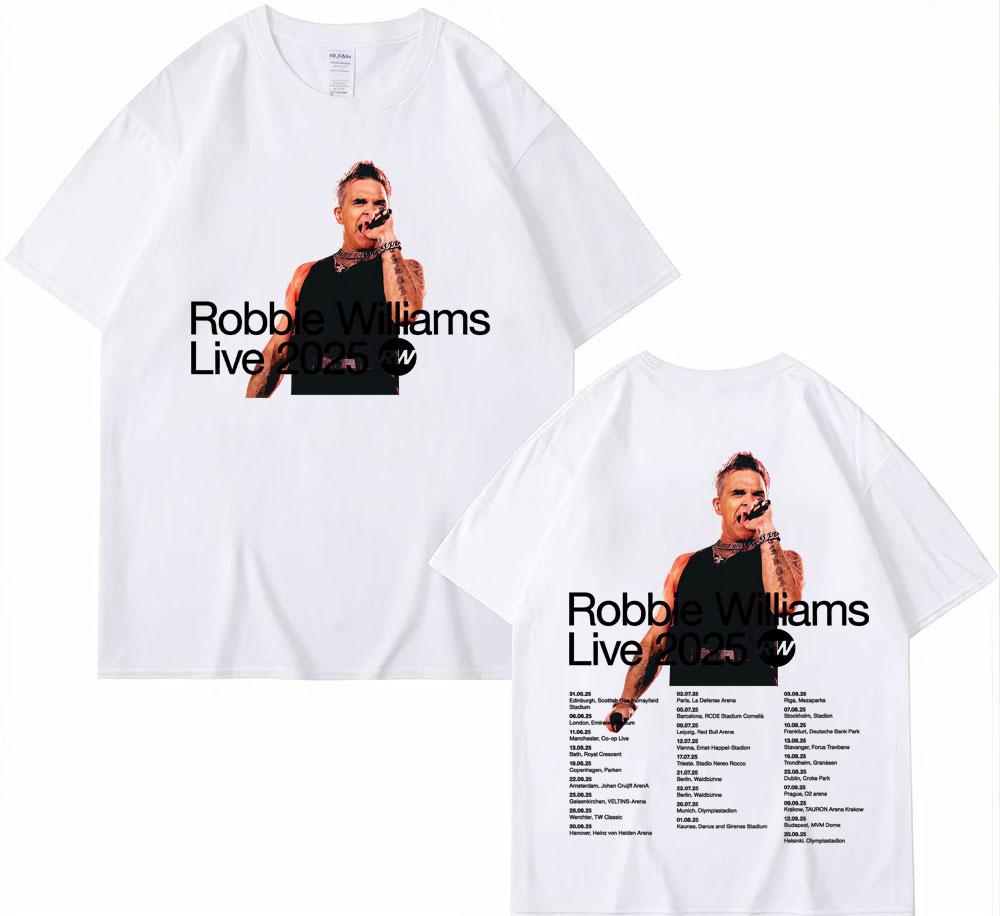 Robbie Williams Live 2025 Tour Cover Tshirts Men Women High Street Hip Hop Punk T Shirt Summer Casual Short Sleeve Tshirt Tops
