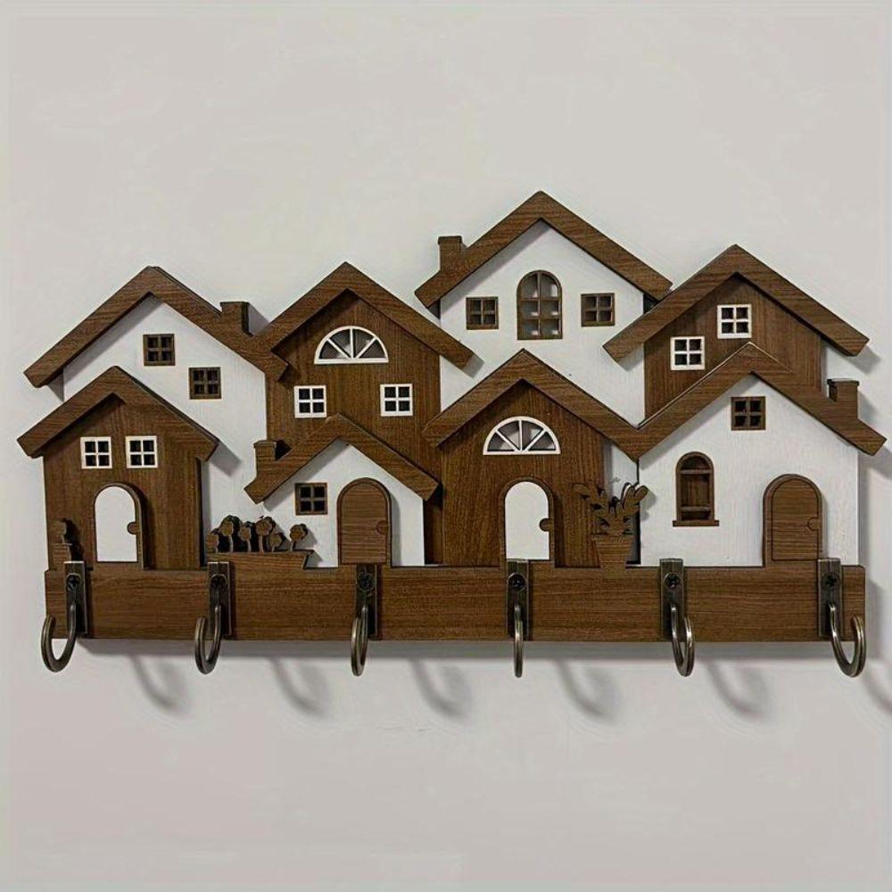 Wood House Key Holder 2D Flat Wall Key Rack New Decorative Key Hanger  Living Room Decor