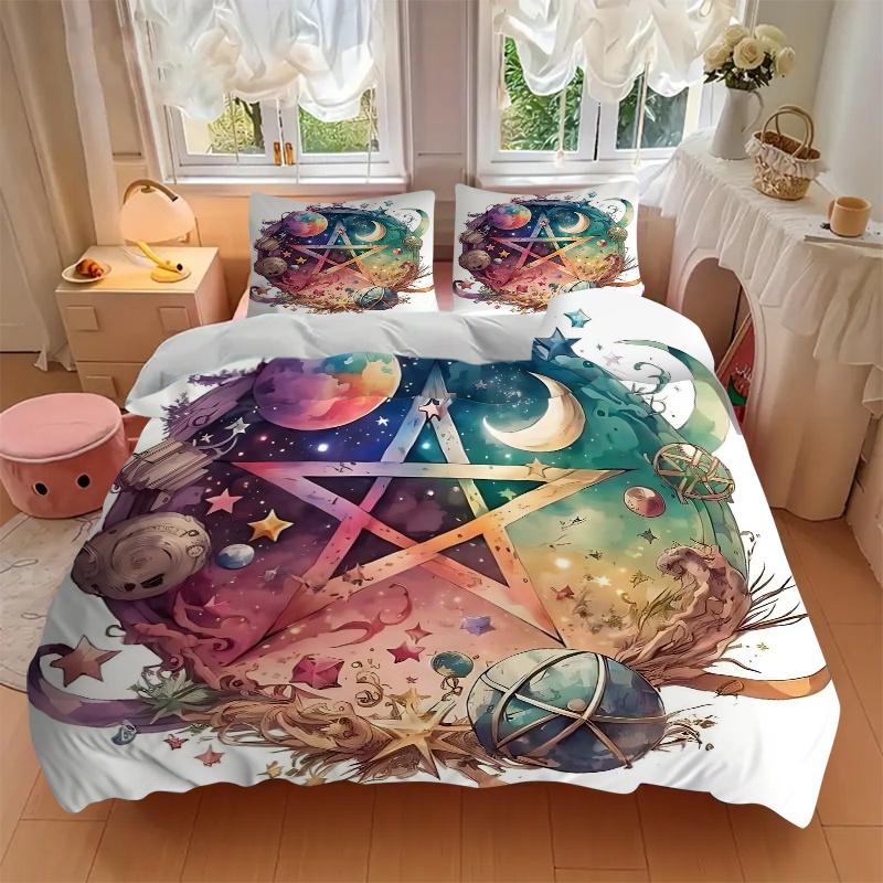 3pcs Galactic Pentagram Printed Quilt Set - Soft and Comfortable Quilt Cover for Bedroom, Guest Room and Dormitory Decorative Bedding Set 1 Duvet