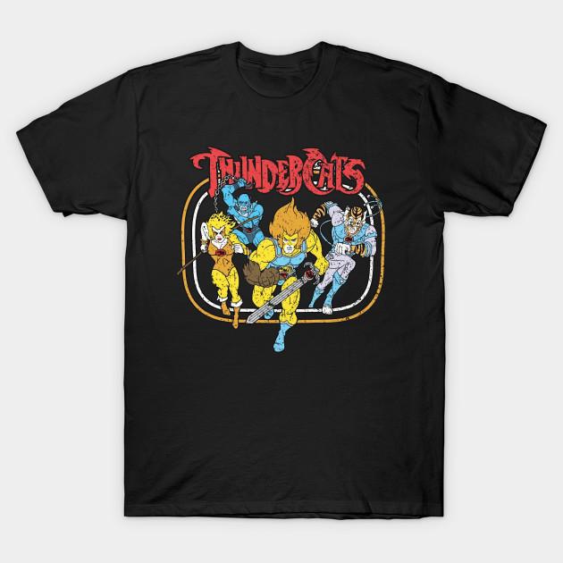 Asian Size Men Black Print T-shirt Thunder Cats No-Cut Heat Transfer Print Cotton Tshirt