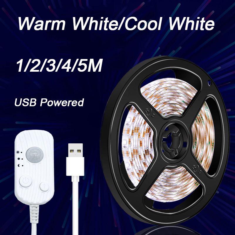 Универсальная светодиодная лента с PIR-датчиком движения, 1-5 м, питание от USB, для шкафов и лестниц