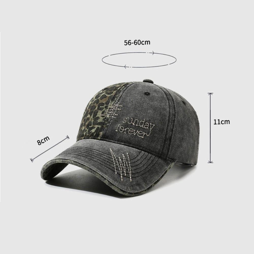 Sunday Foreve Embroidered Leopard Patchwork Baseball Cap Distressed Hip Hop Peaked Cap Washed Cotton Sunscreen Trucker Hat