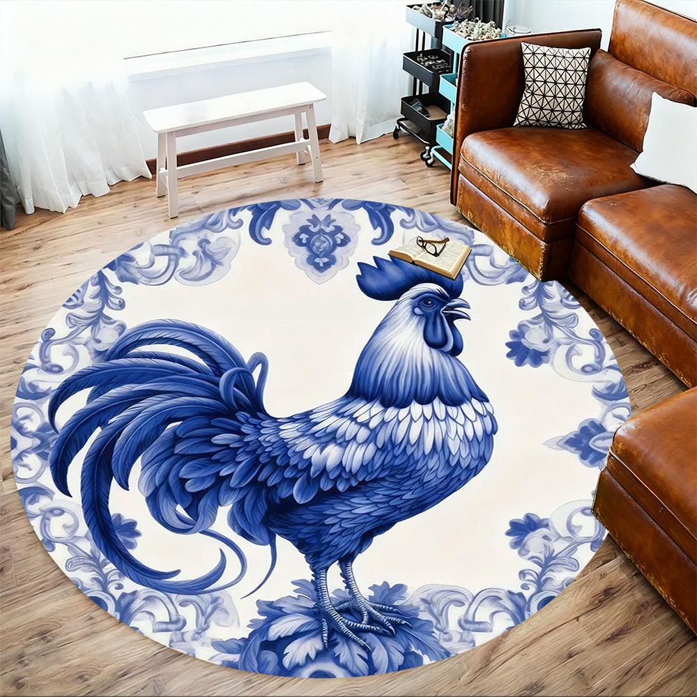 1pc Rooster Pattern Round Chair mat office Area Rug - Non-Slip, Floor Mat for Office, Bedroom, Ideal home decor gift c0112048